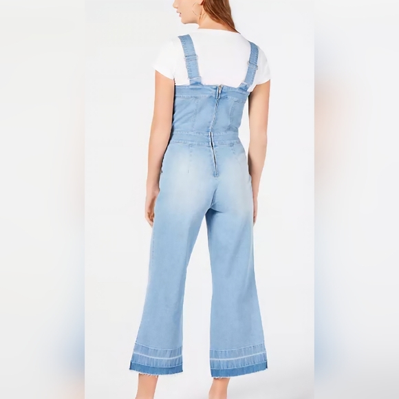 DOLLHOUSE Cropped Wide-Leg, light wash, raw-edge hems Denim Overalls! - Picture 2 of 14